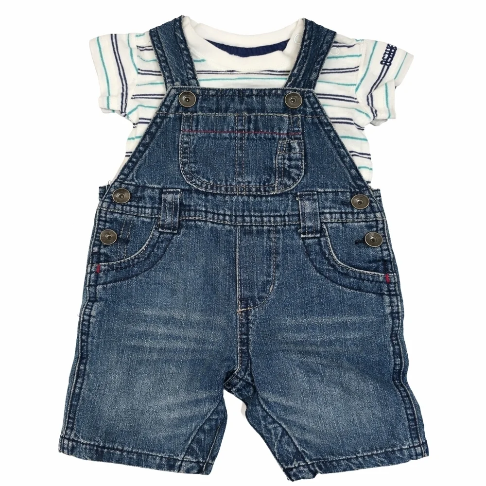Vintage OshKosh Genuine Baby Denim Overalls Set 3M Blue Jean Infant Classic USA